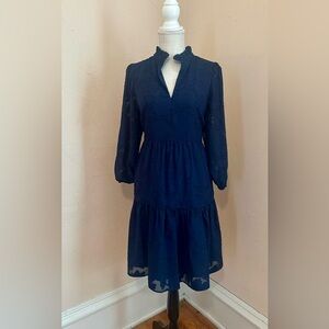 Jessica Howard Navy Ruffle V-Neck Midi Dress